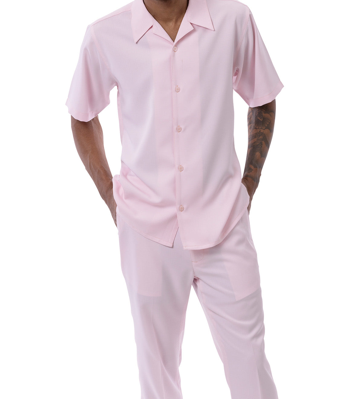 Solid Pink Walking Suit 2 Piece Short Sleeve Set