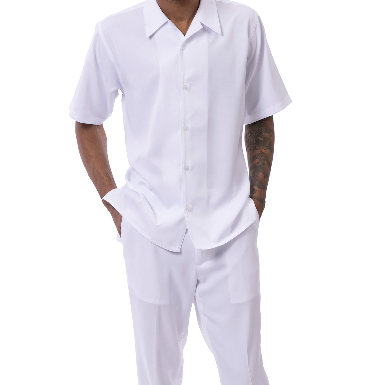 Solid White Walking Suit 2 Piece Short Sleeve Set