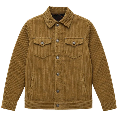 Blazer de pana mostaza para hombre con mangas largas y cierre de botones