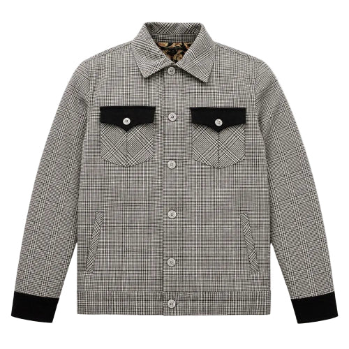 Chaqueta negra de cuadros Glen para hombre de corte moderno con mangas largas