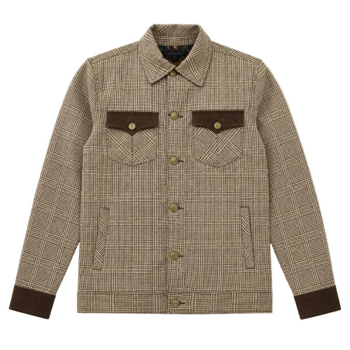 Chaqueta marrón de cuadros Glen para hombre de corte moderno con mangas largas