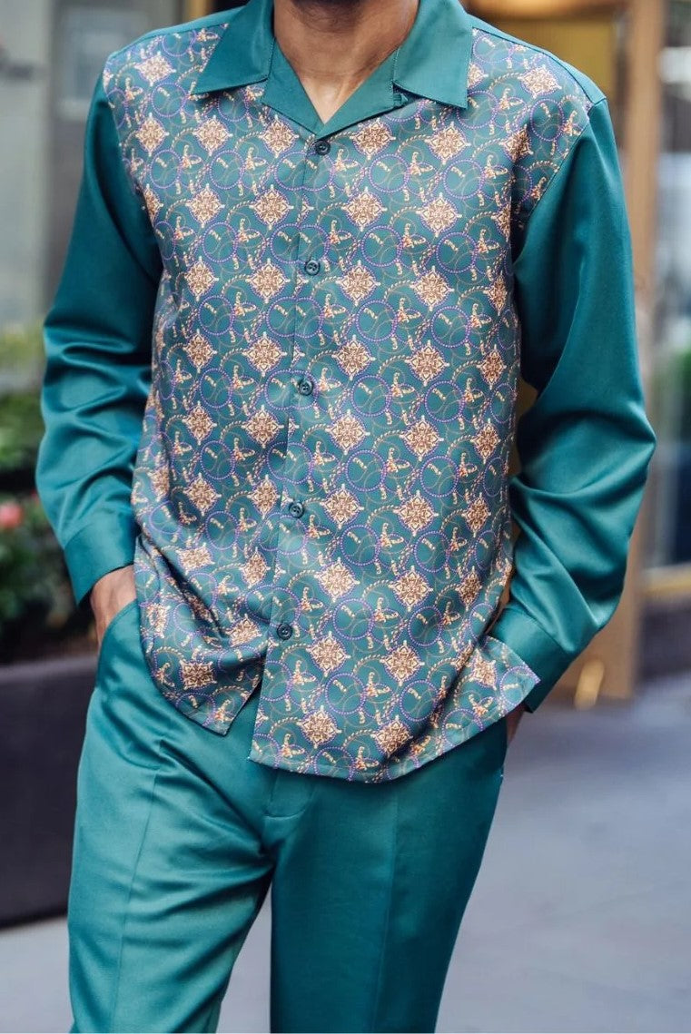 Emerald Print Design Long Sleeve Walking Suit