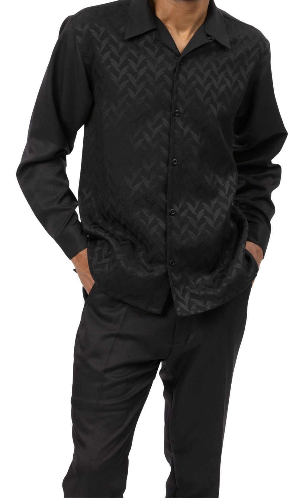 Black Chevron Tone on Tone Long Sleeve Walking Suit