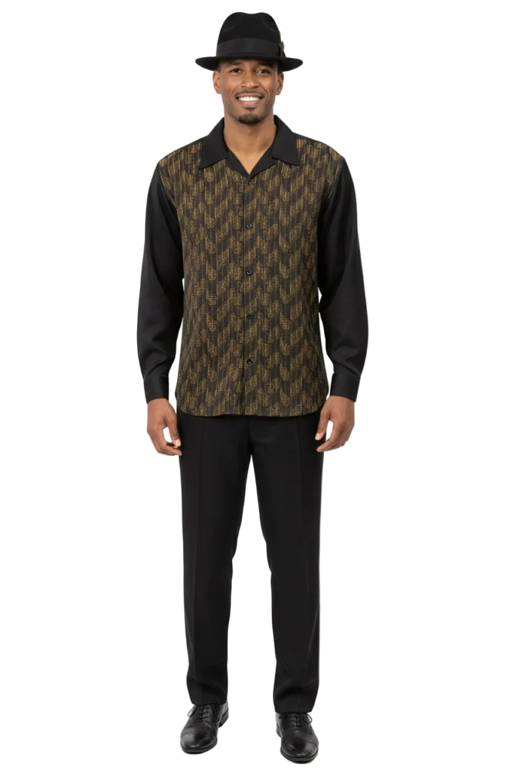 Men's Long Sleeve Walking Suit- Black/Khaki