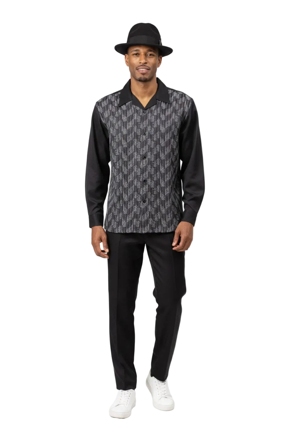 Men's Long Sleeve Walking Suit - Black/White