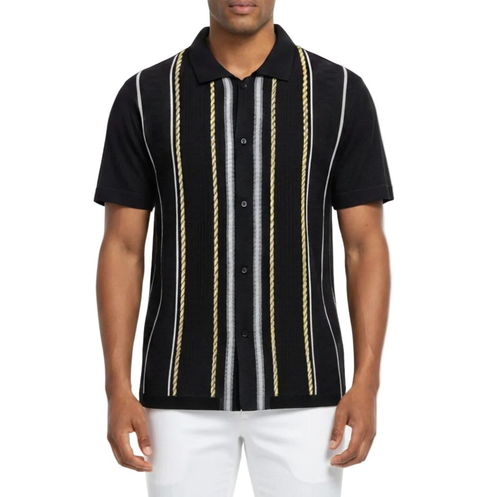Stacy Adams - Black Vertical Stripe Knit Shirt
