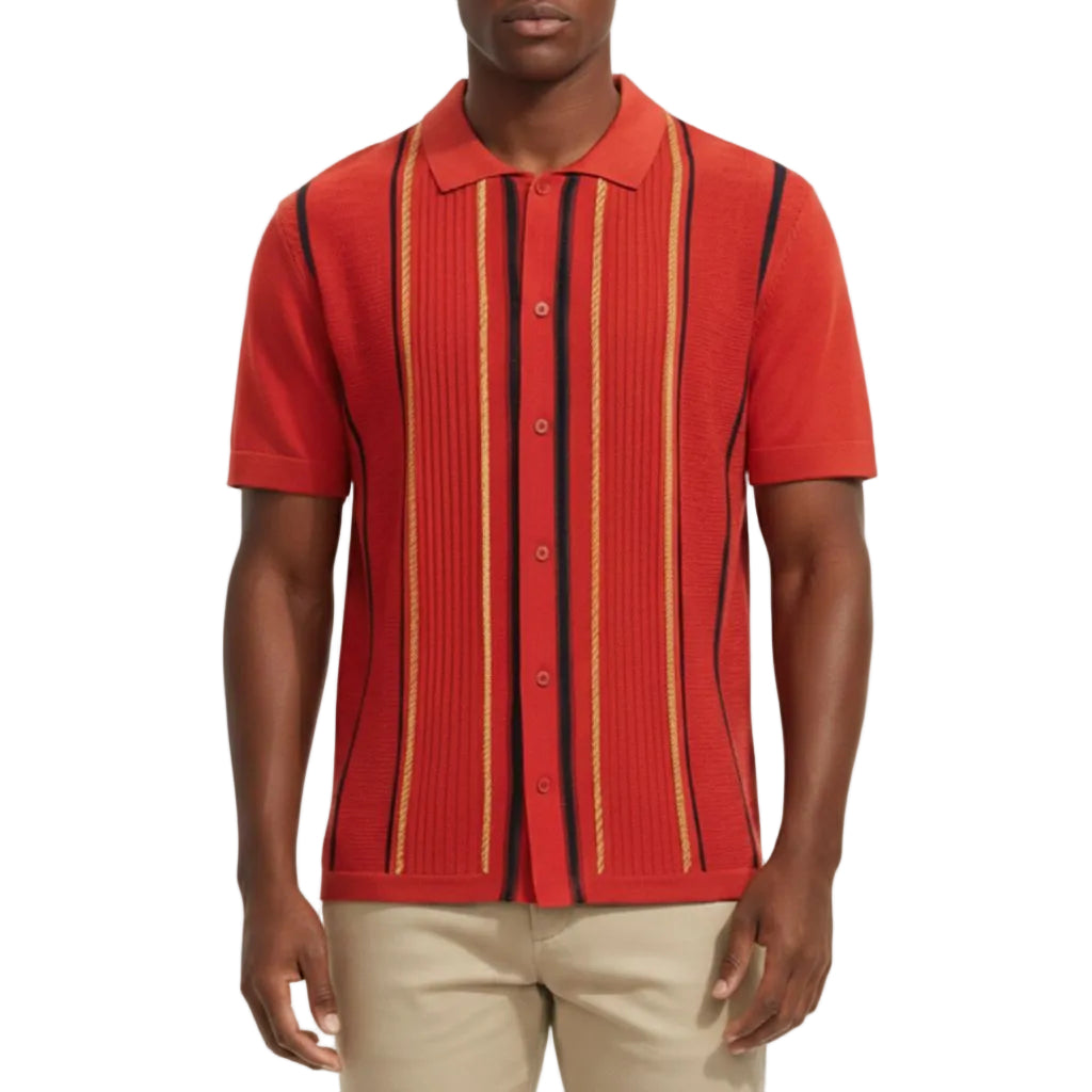 Stacy Adams - Red Vertical Stripe Knit Shirt