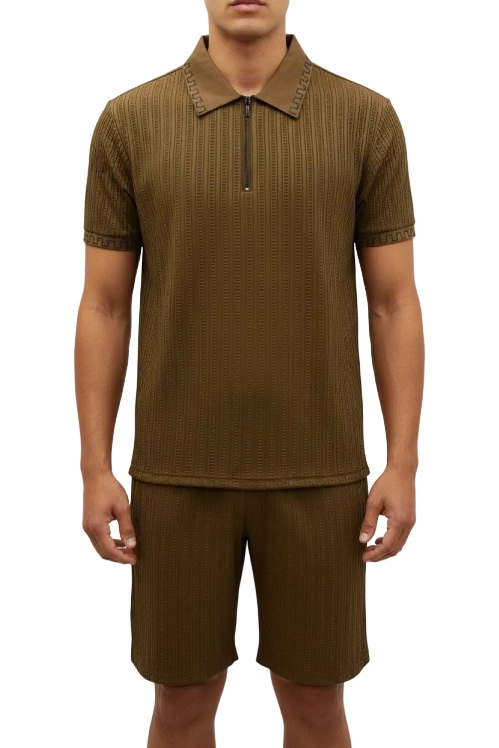 Stacy Adams - Tan Textured Polo Short Set