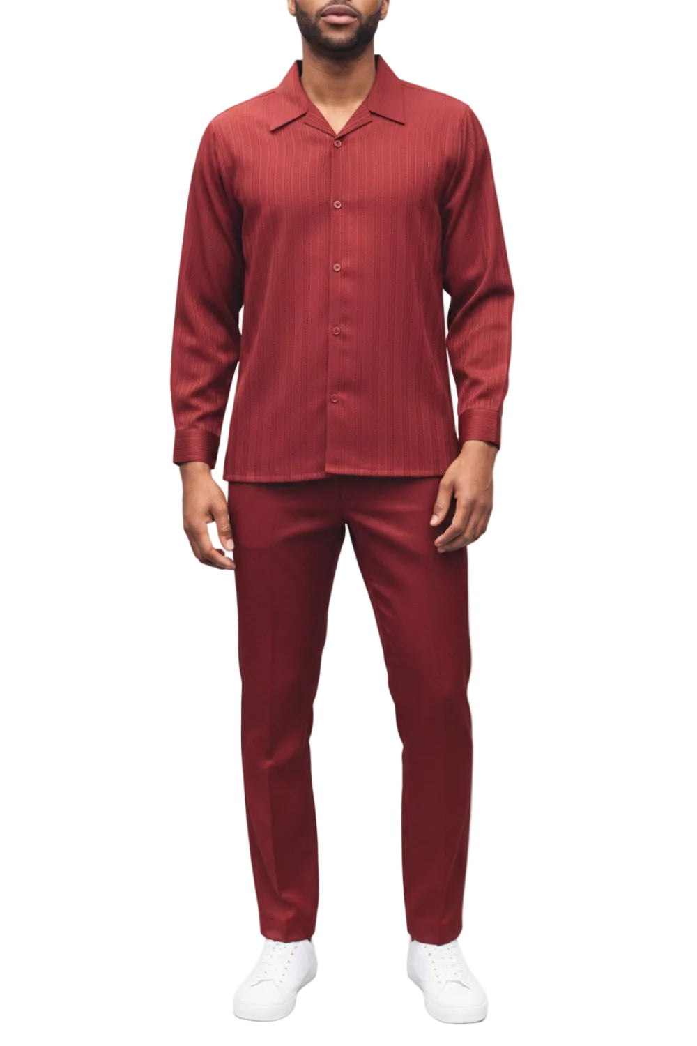 Men’s 2 Piece Cognac Textured Pattern Long Sleeve Walking Suit