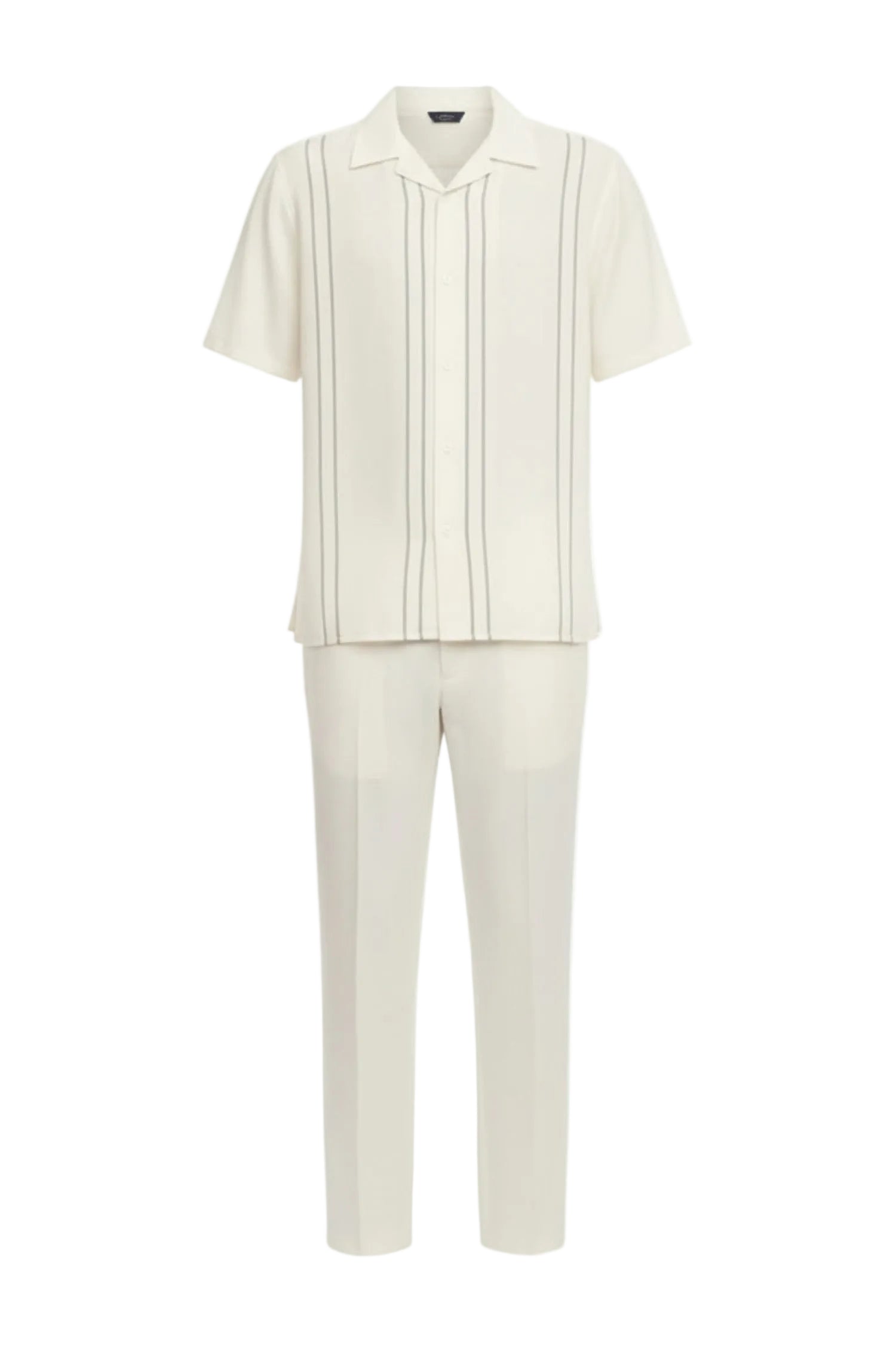 Cream outfit with a shirt and pants on a white background