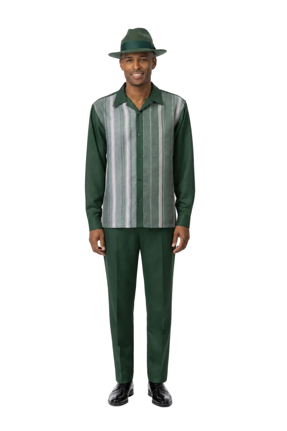 Men’s Tonal Vertical Stripe Long Sleeve Walking Suit Set – Hunter