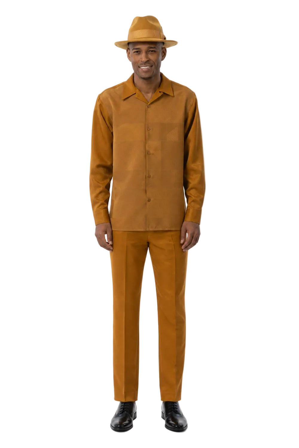 Men’s Tonal Tonal Patchwork Long Sleeve Walking Suit Set – Gold
