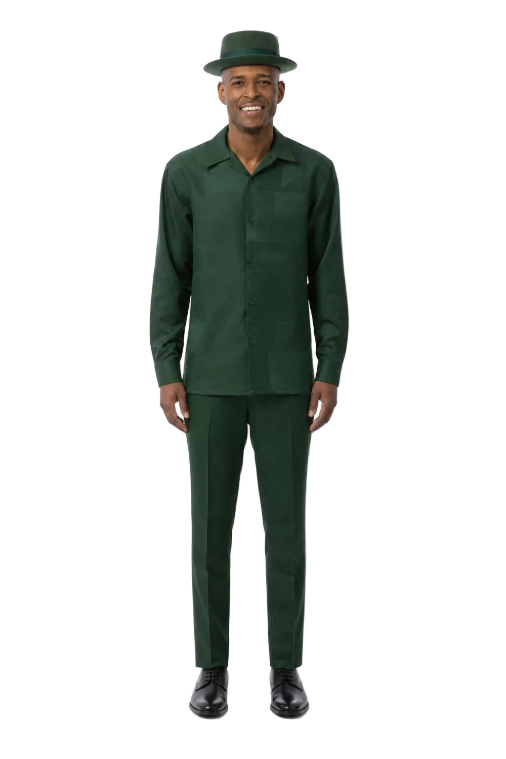 Men’s Tonal Tonal Patchwork Long Sleeve Walking Suit Set – Hunter