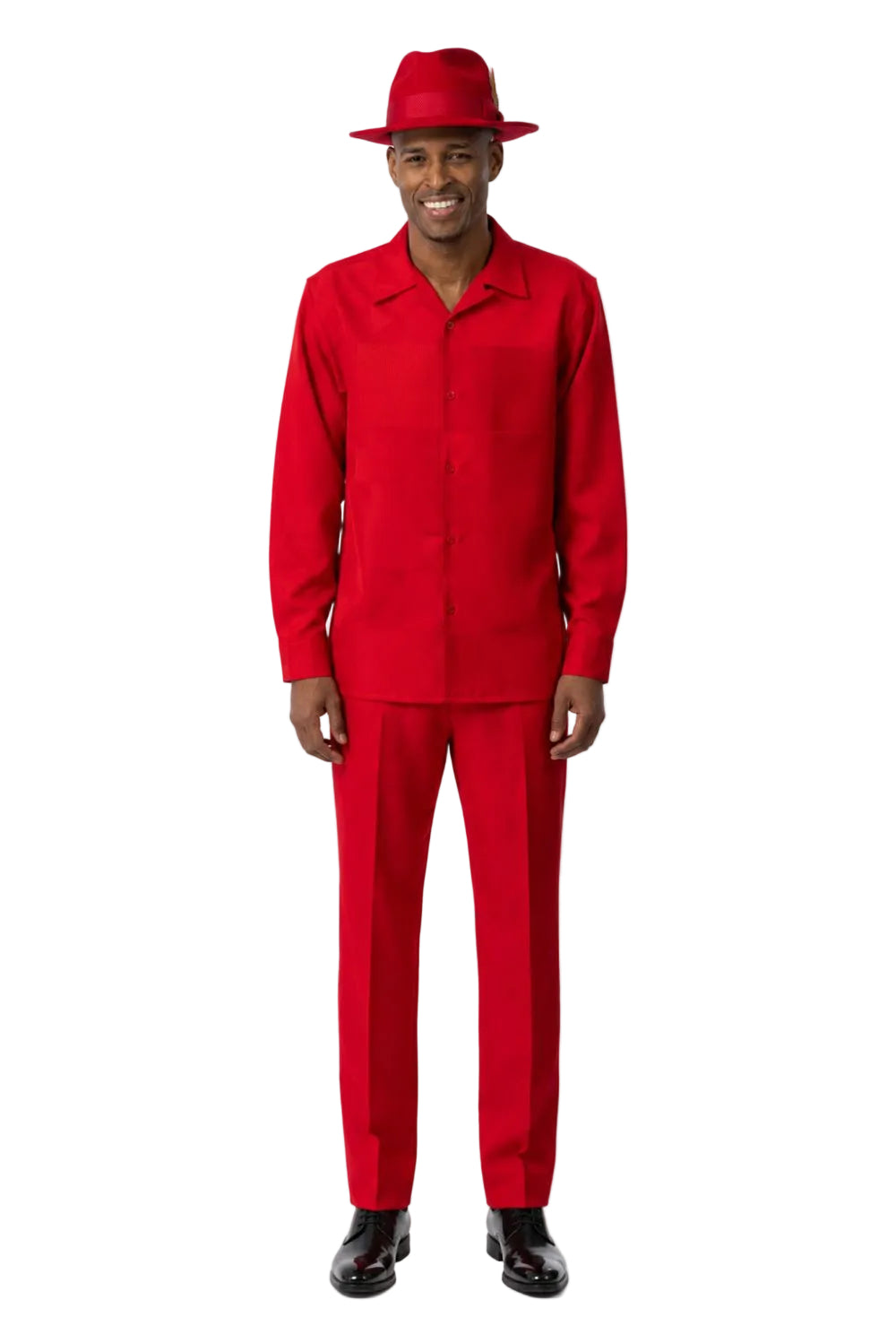 Men’s Tonal Tonal Patchwork Long Sleeve Walking Suit Set – Red