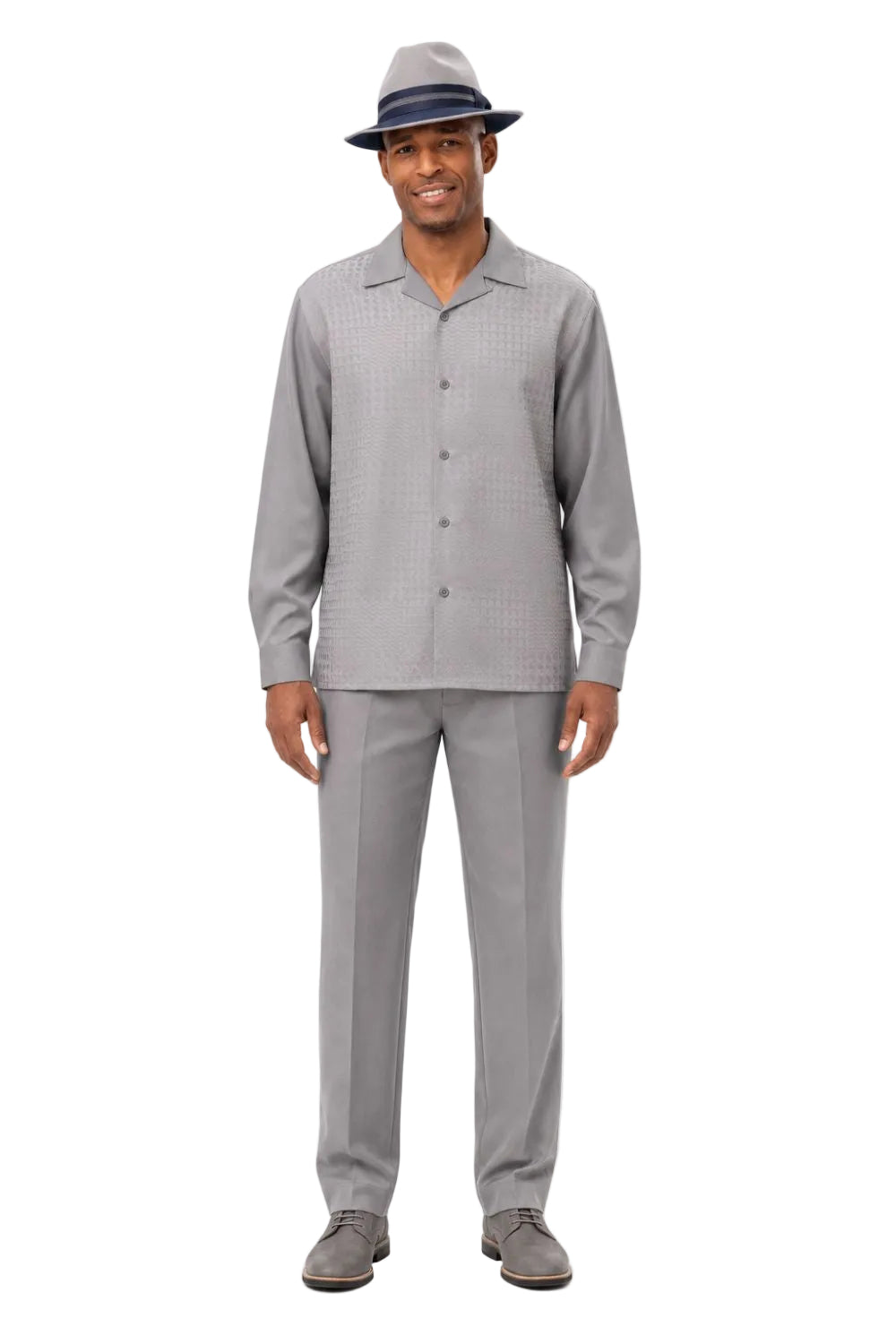 Men’s Tonal Jacquard Long Sleeve Walking Suit Set – Gray