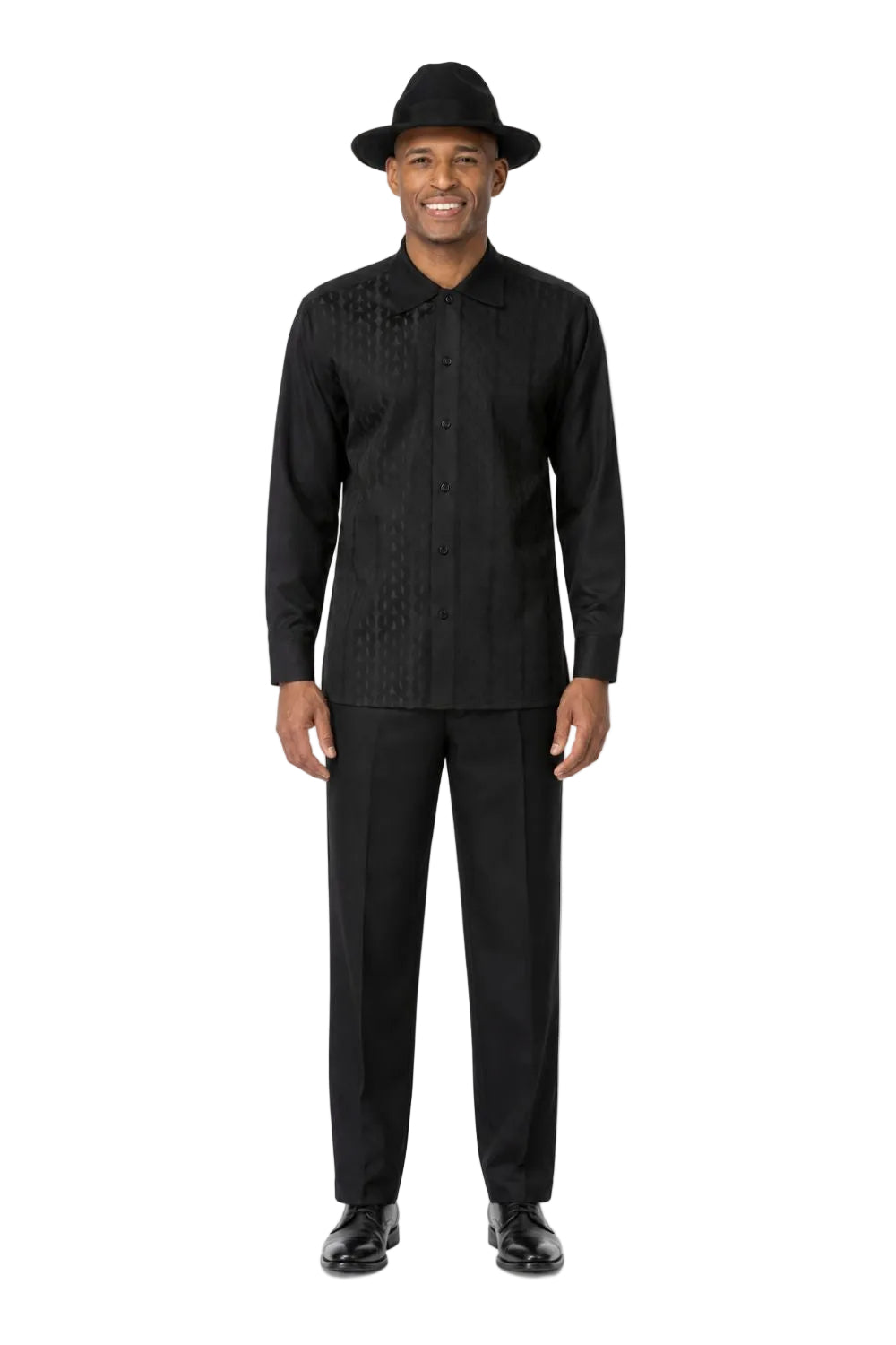 Men’s Geometric Jacquard Long Sleeve Walking Suit Set – Black