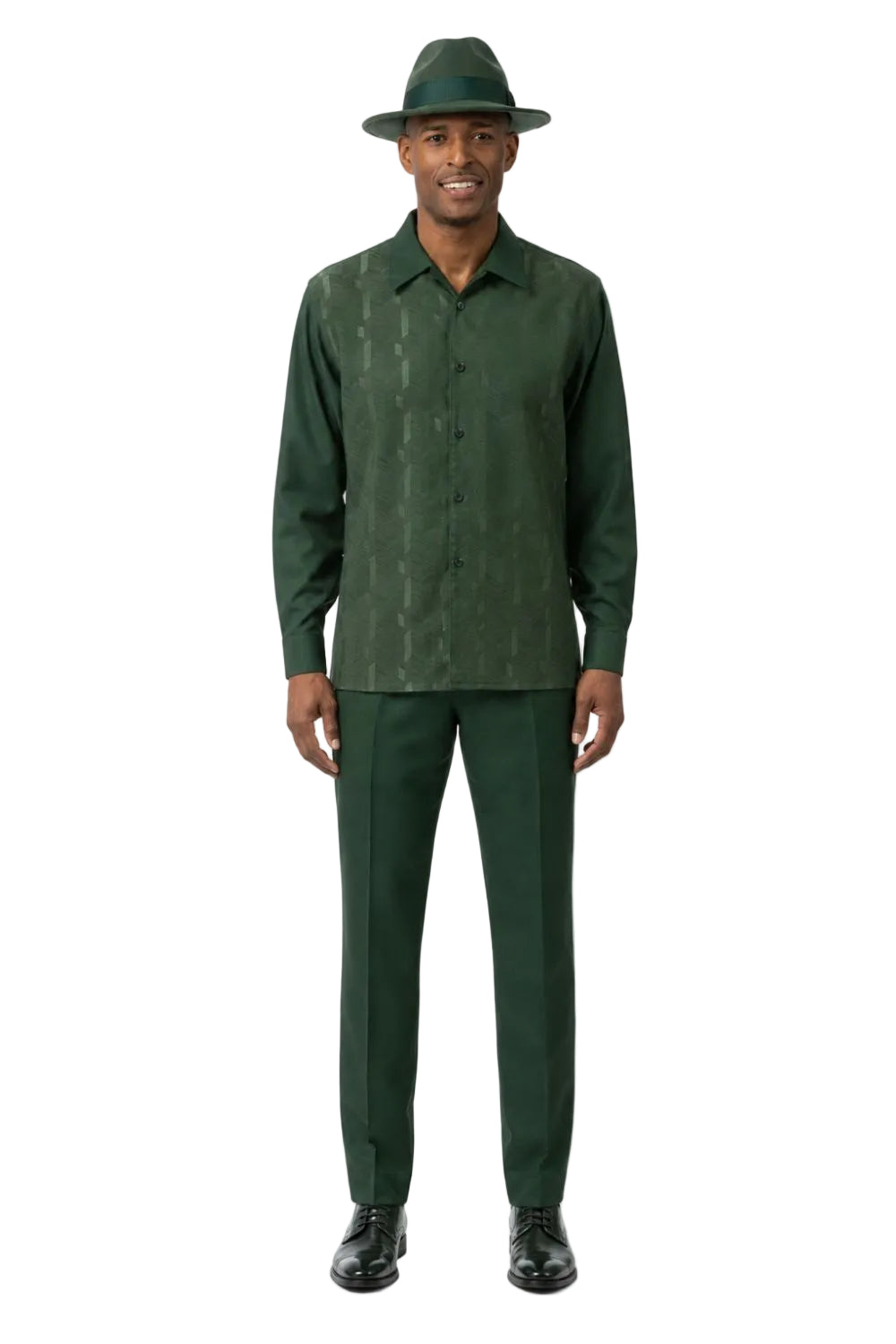 Men’s Geometric Jacquard Long Sleeve Walking Suit Set – Hunter Green