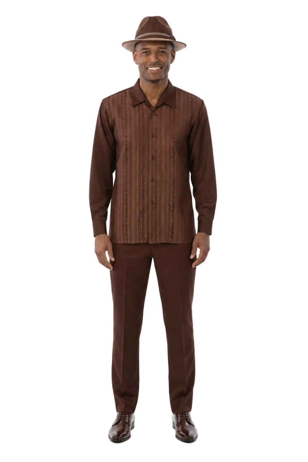 Men’s Tonal Jacquard 2-Piece Walking Suit Set – Brown