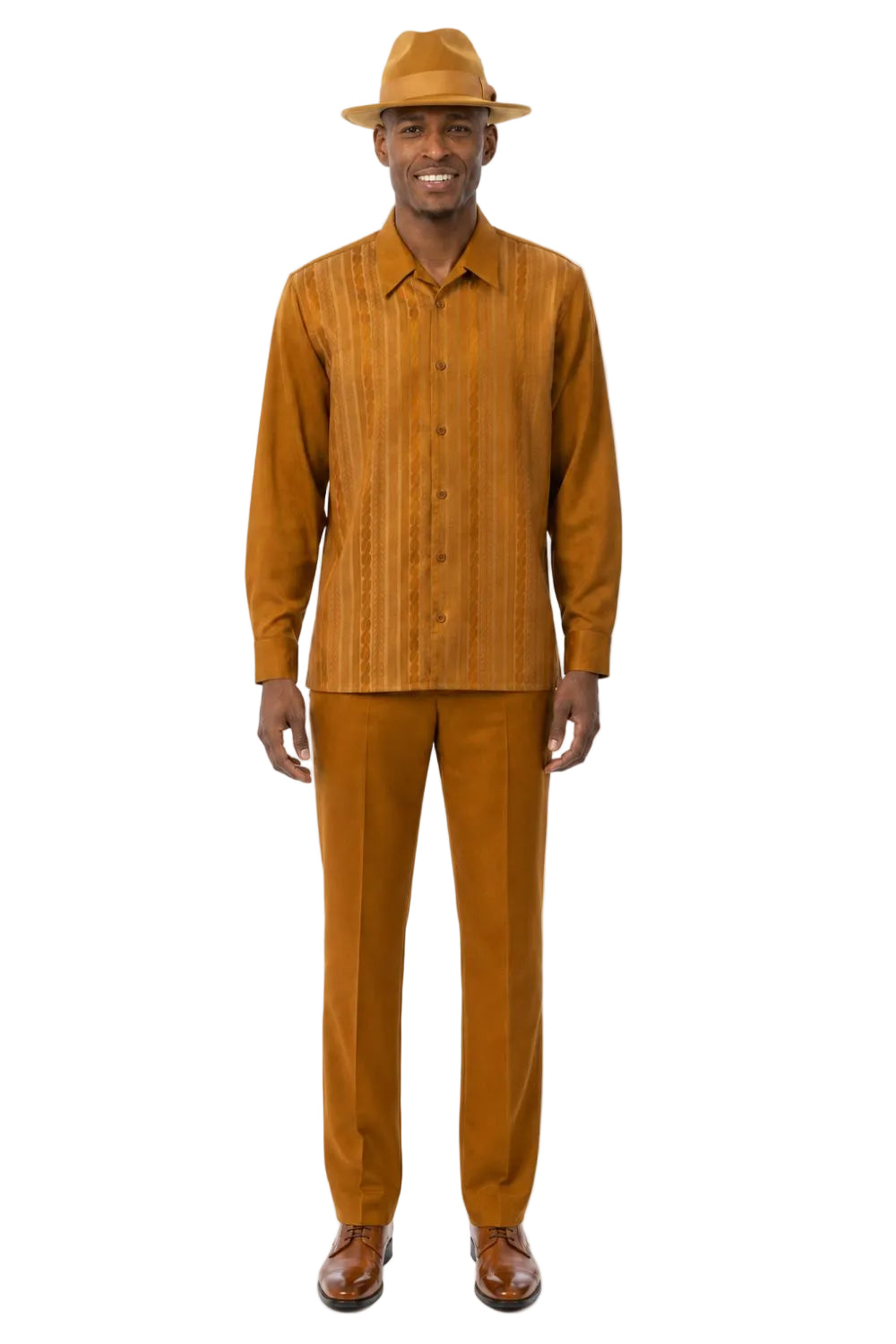 Men’s Tonal Jacquard 2-Piece Walking Suit Set – Gold
