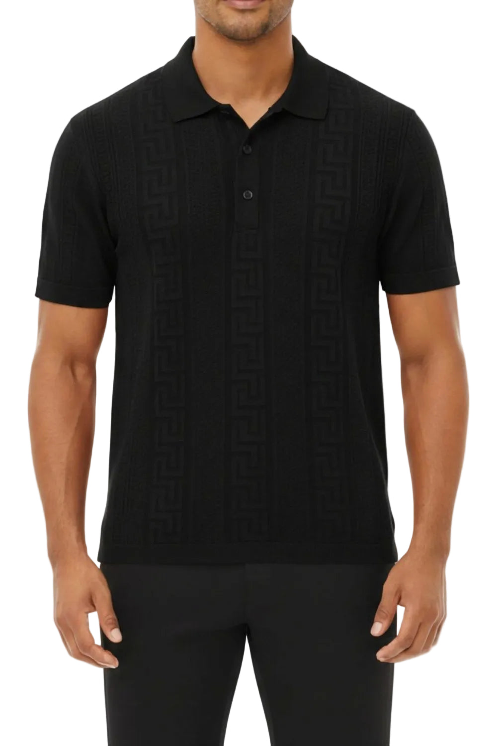 Stacy Adams - Men's Black Geometric Meander Polo Shirt