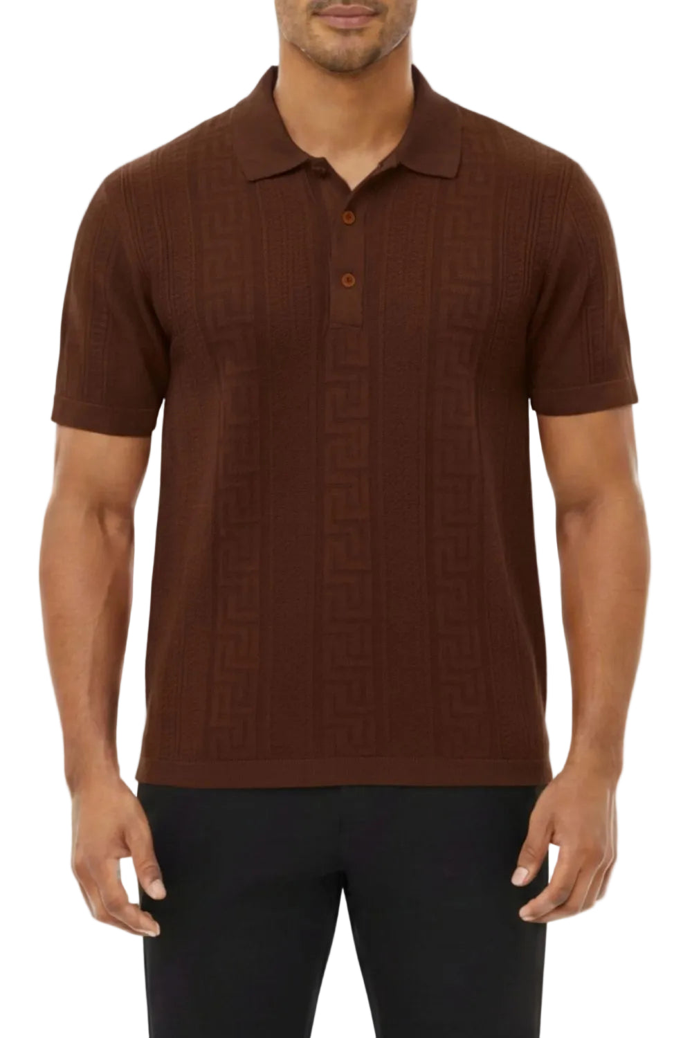 Stacy Adams - Men's Brown Geometric Meander Polo Shirt