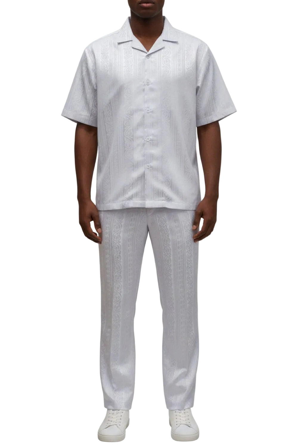 Stacy Adams - Off White Tonal Pinstripe Walking Suit Set