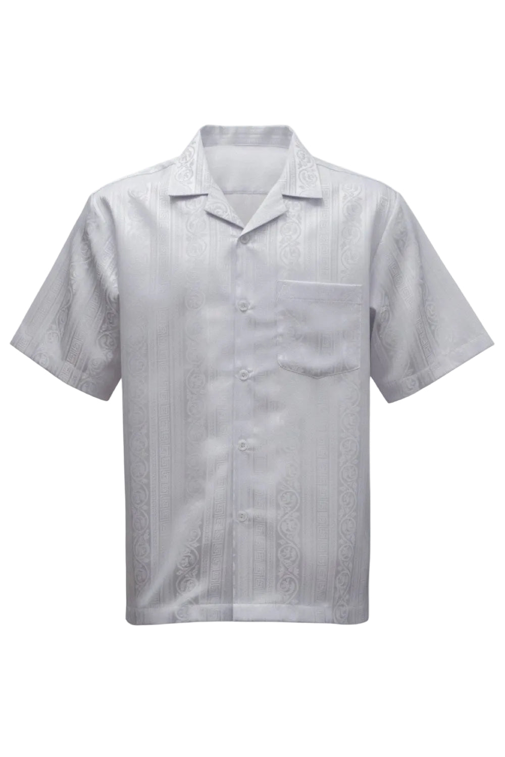 White short-sleeve shirt with a collar on a white background