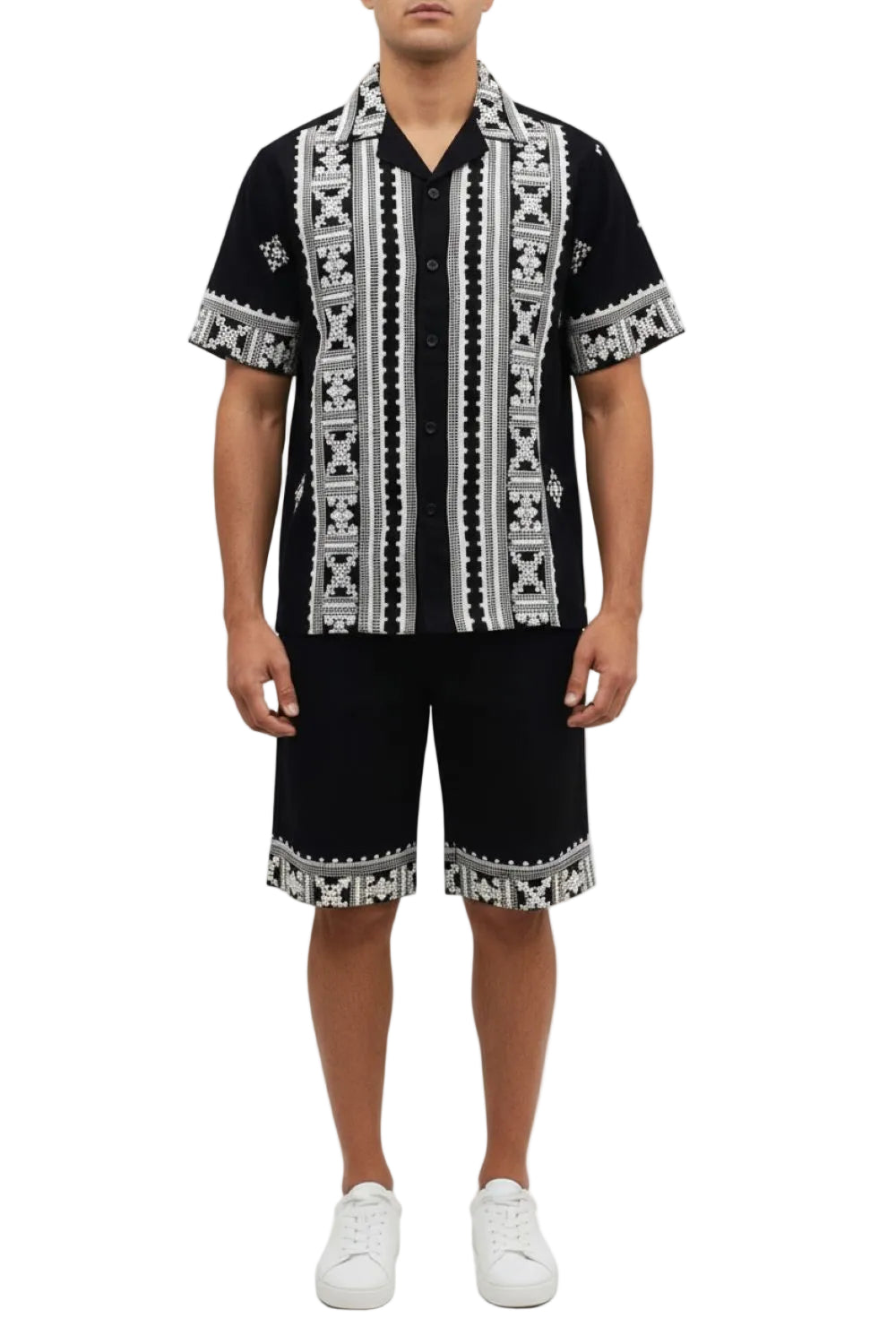 Stacy Adams - Black Embroidered Short Walking Suit Set