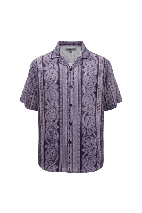 Purple patterned shirt on a white background
