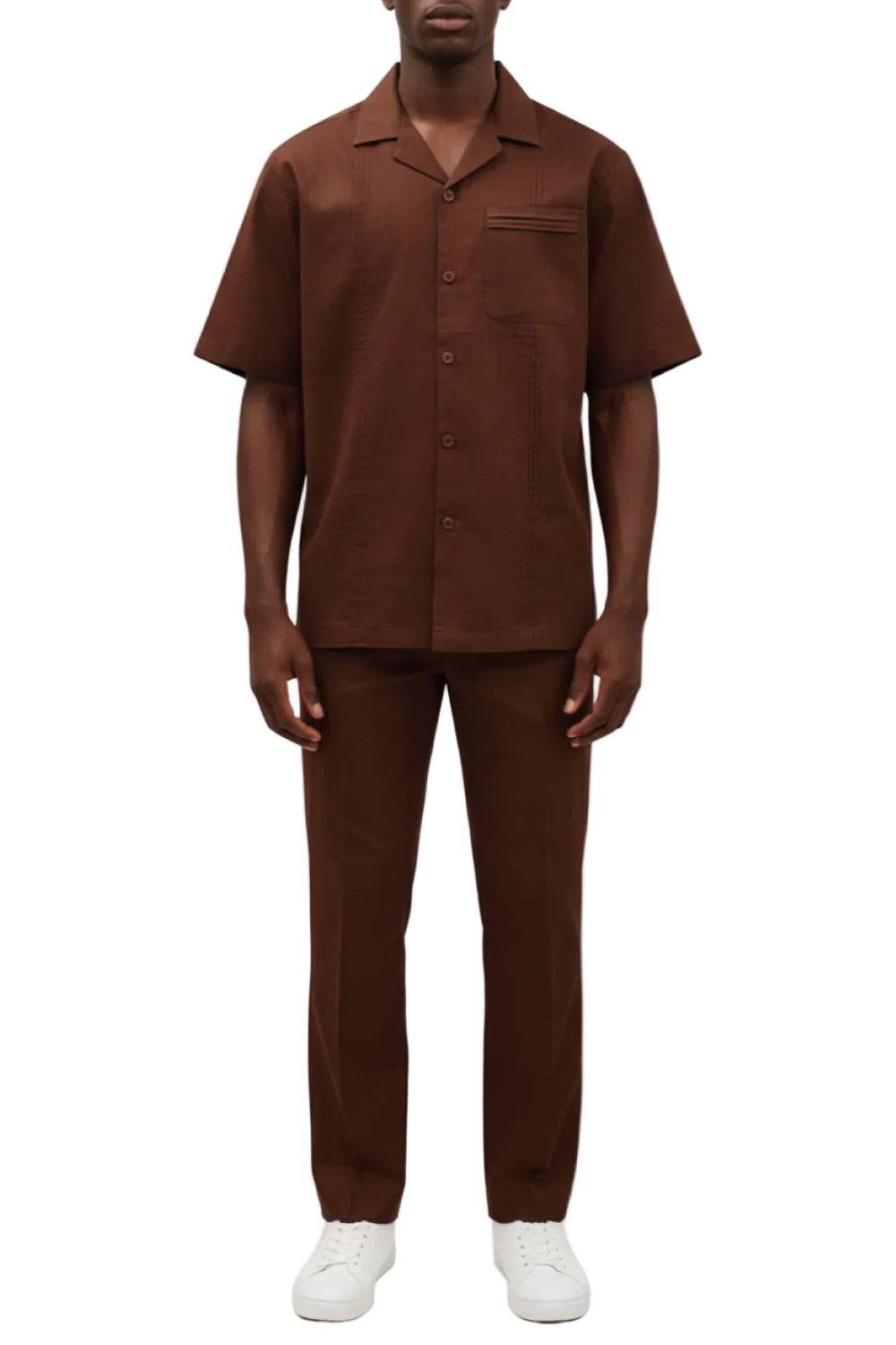 Stacy Adams - Pleated Pintuck Brown Linen Walking Suit Set