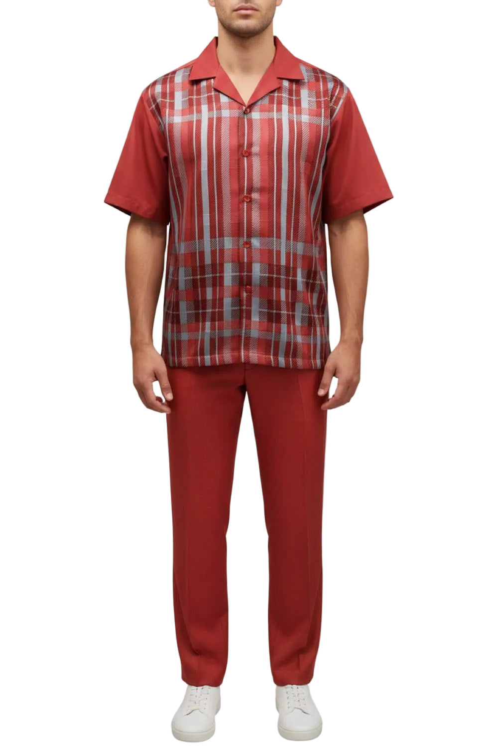 Stacy Adams - Red Color-Block Plaid Panel Walking Suit Set