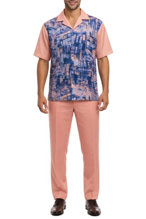 Pink abstract geometric men's walking suit