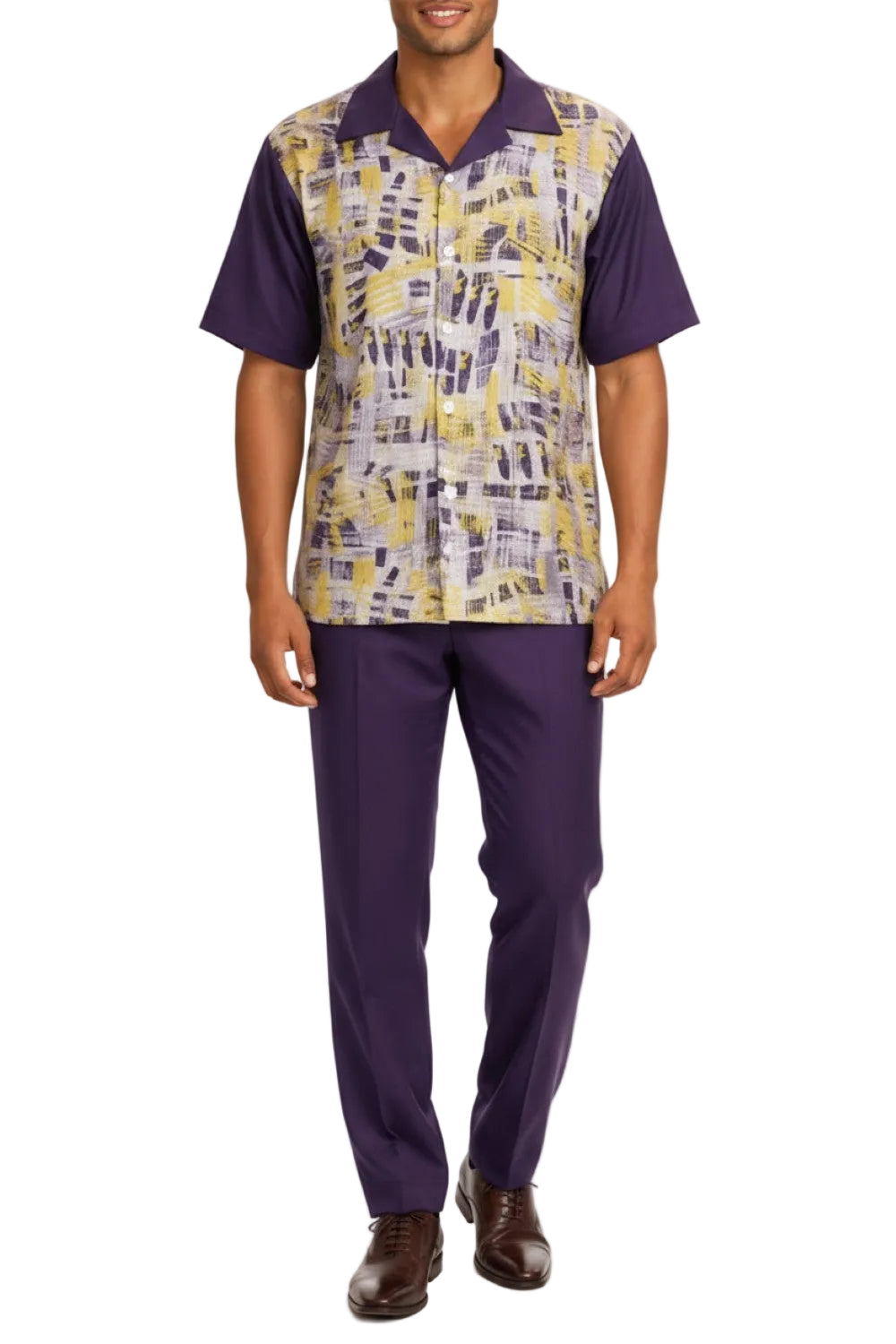 Stacy Adams - Purple Abstract Geometric Pattern Walking Suit Set