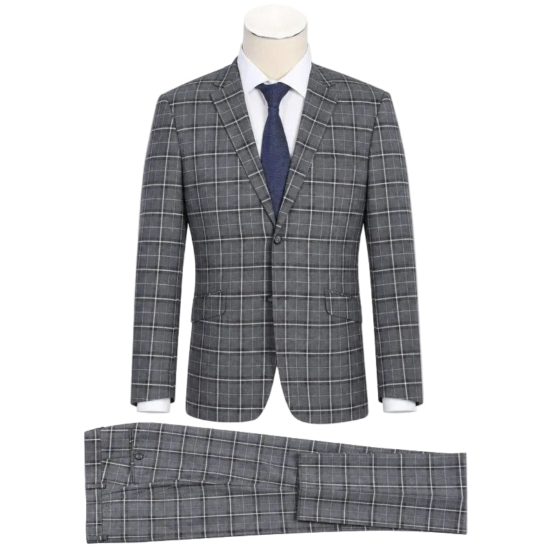 Lozano Collection - Men's 2 Piece Regular Fit Gray Check Pattern Suit