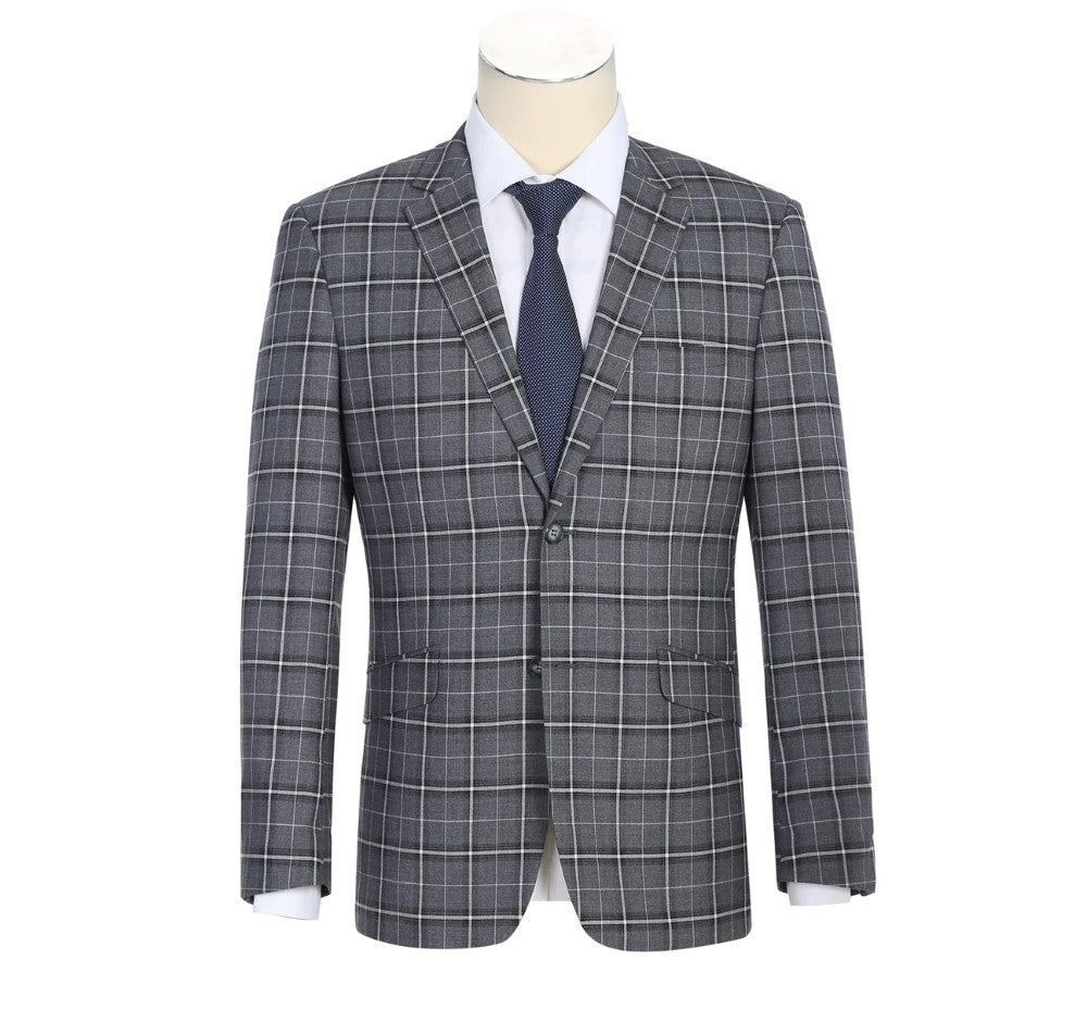 Lozano Collection - Men's 2 Piece Regular Fit Gray Check Pattern Suit