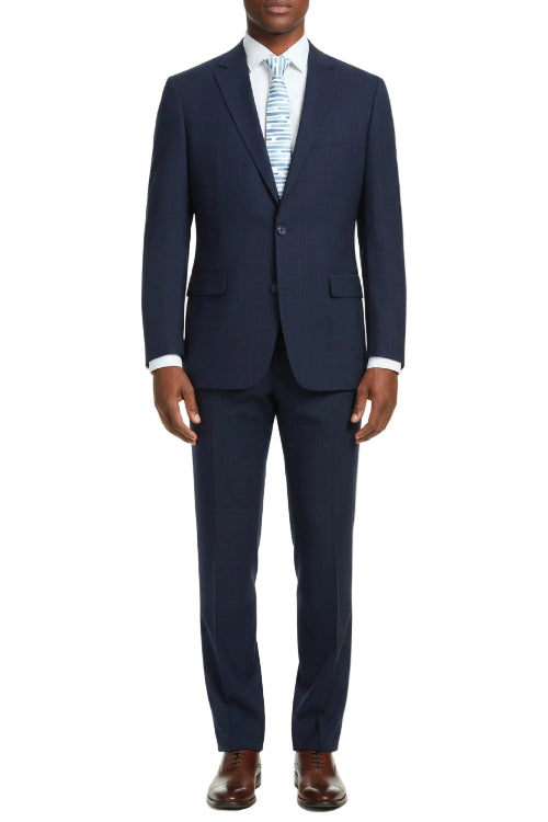 Blue check men's regular fit two piece suit