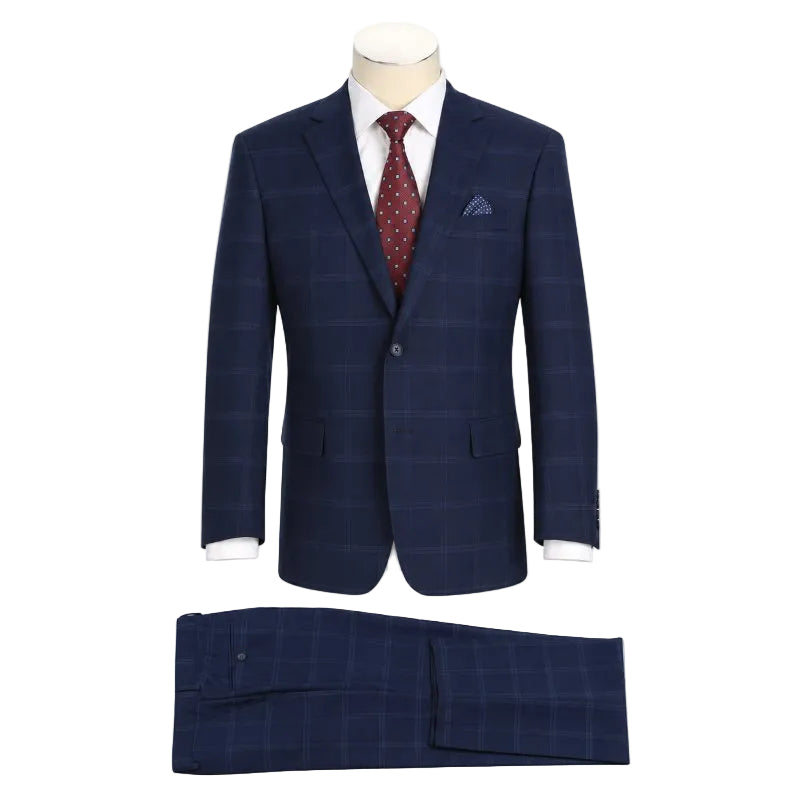 Lozano Collection - Blue Regular Fit 2 Piece Windowpane Suit