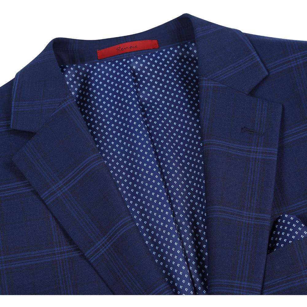 Regular Fit 2 Piece Windowpane Suit Blue