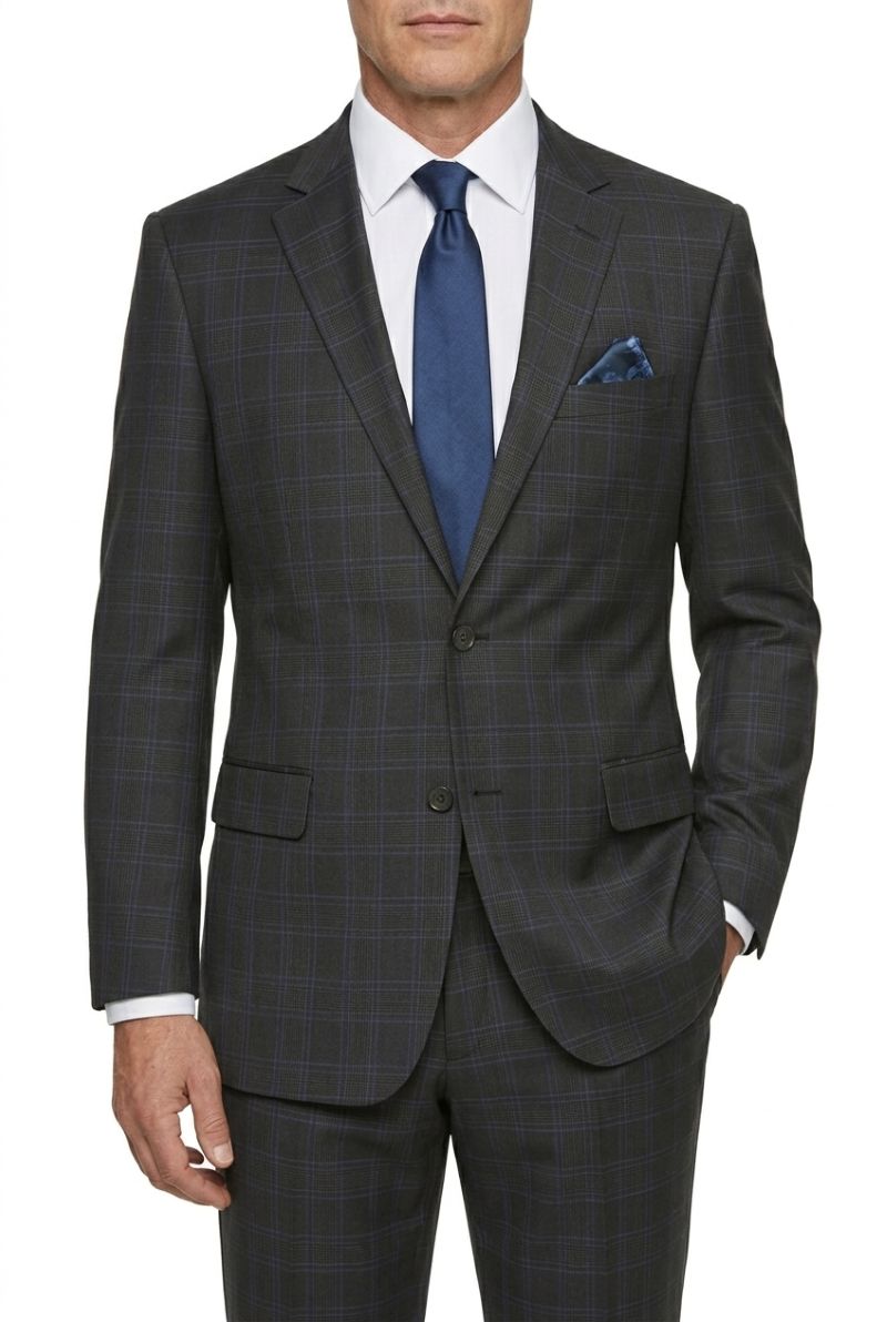 Men's Regular Fit 2-Piece Windowpane Suit - Navy