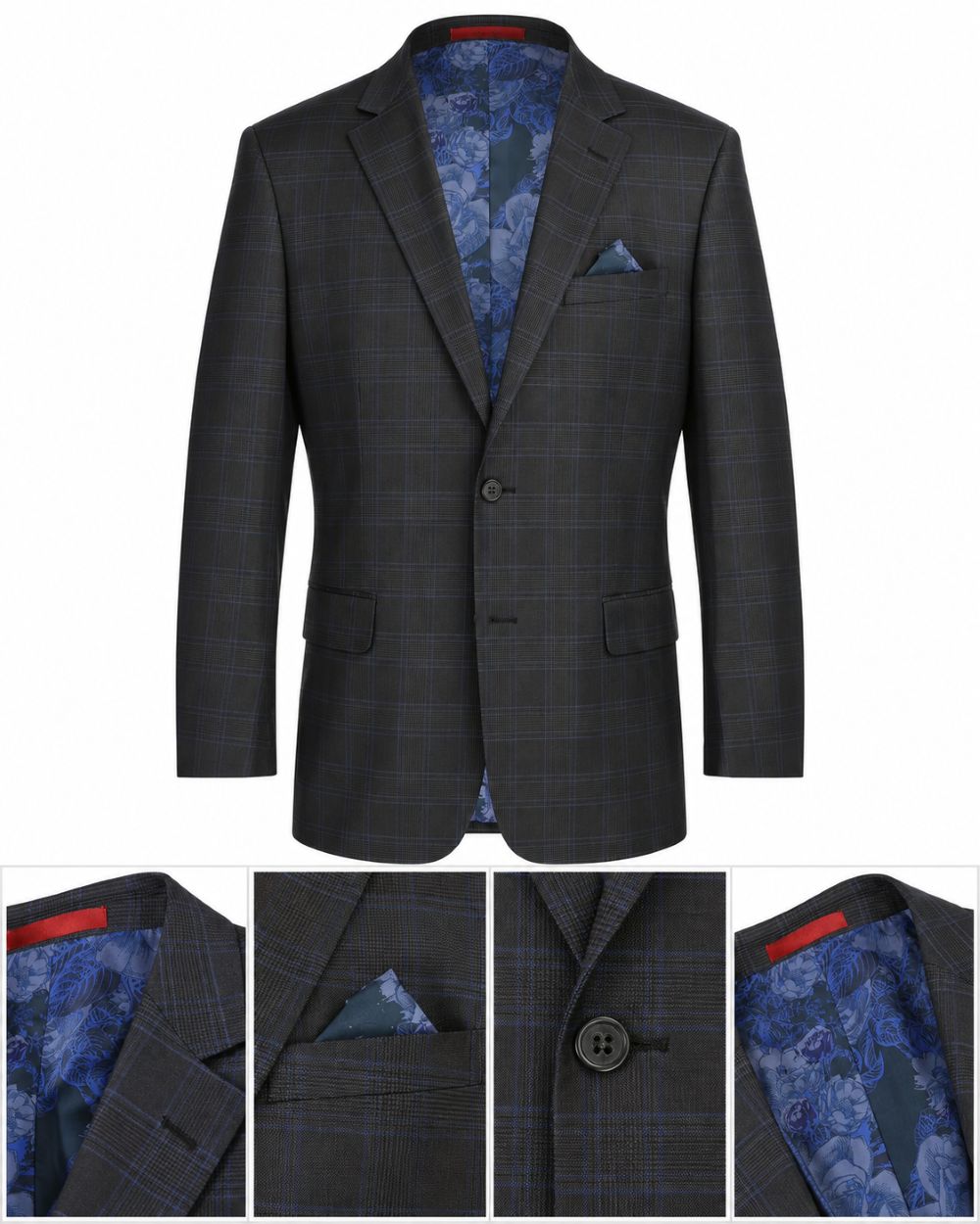 Men's Regular Fit 2-Piece Windowpane Suit - Navy