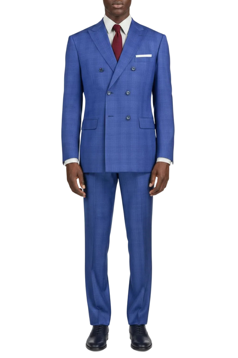 Blue Double Breasted 2 Piece Suit Regular Fit Glen Plaid