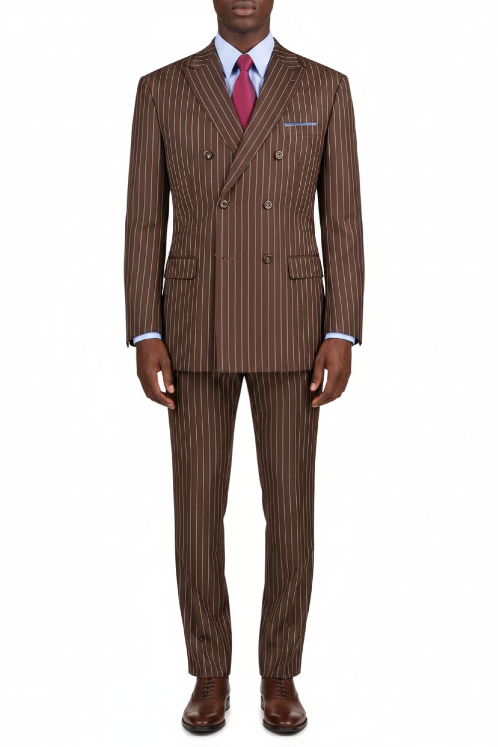 Colección Rockefeller - Traje a rayas con doble botonadura, color marrón, ajuste regular, 2 piezas