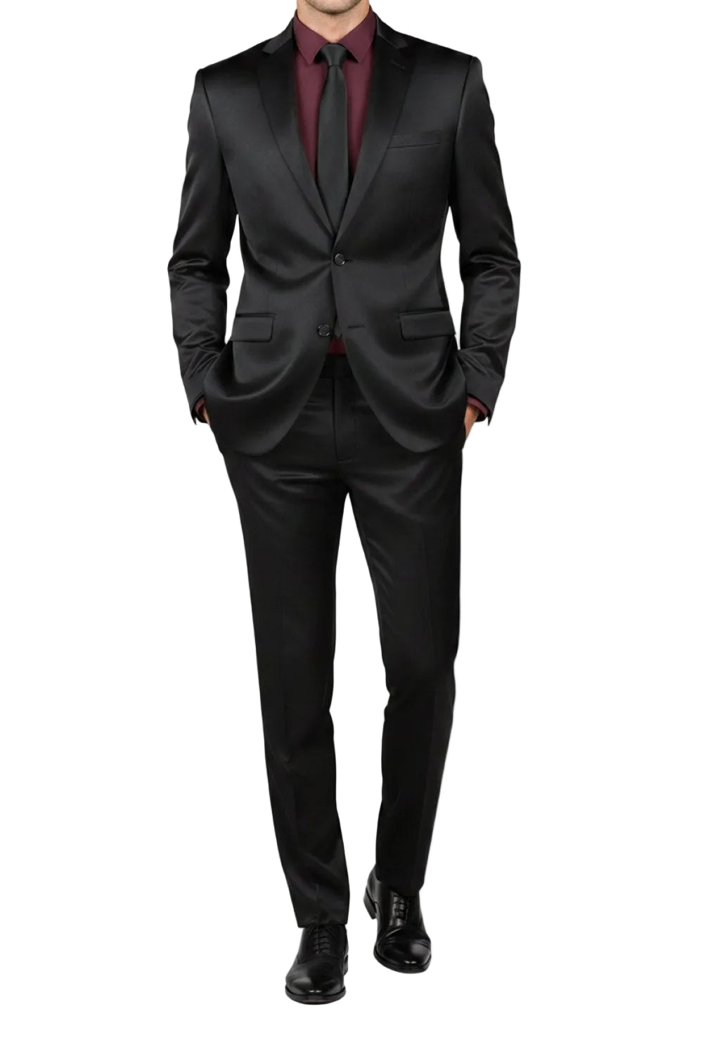  Ultra Slim Fit Shiny Sharkskin 2 Button 2 Piece Suit in Black