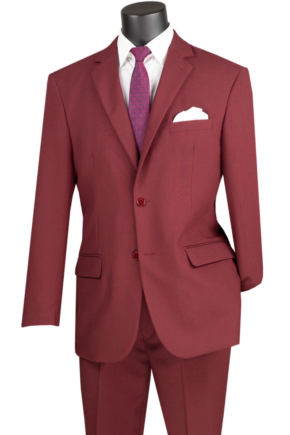 Burgundy Regular Fit Men's 2 Piece Business Suit 2 Button
