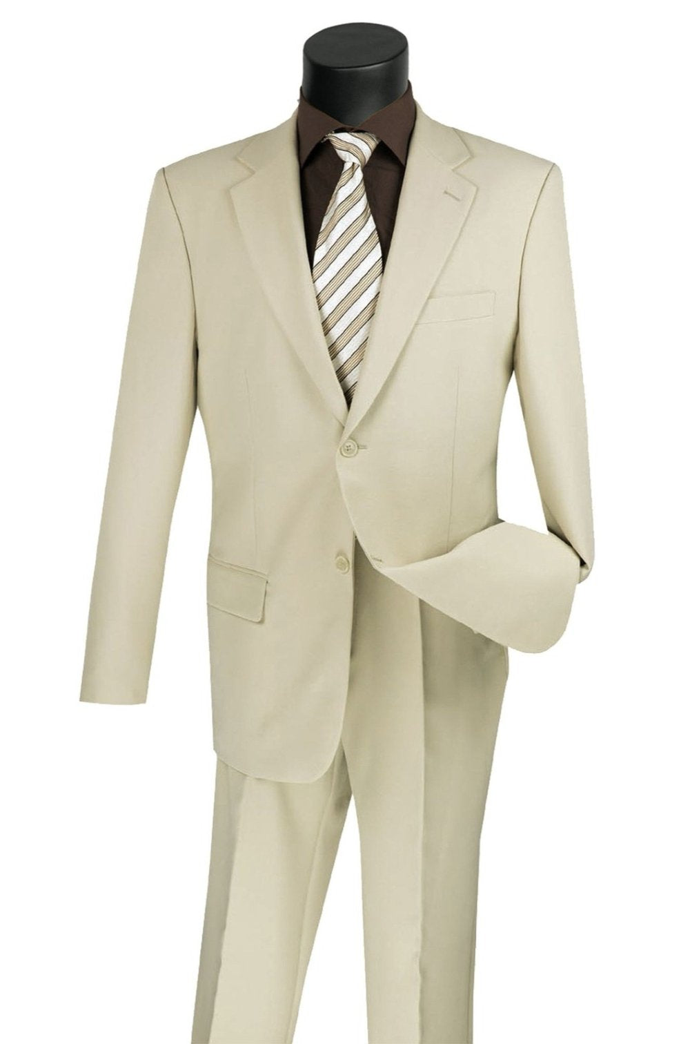 Beige Regular Fit Men's 2 Piece Business Suit 2 Button
