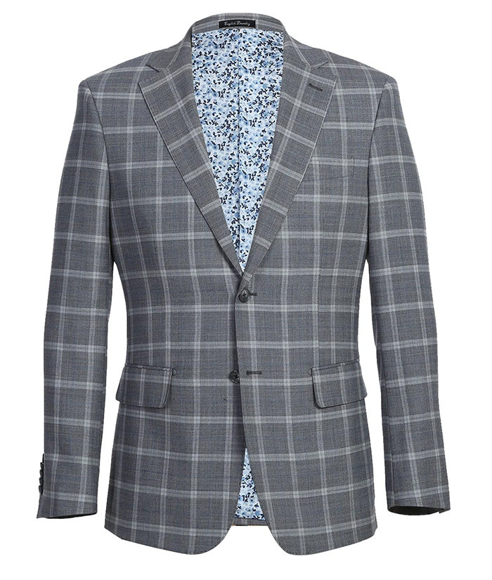 English Laundry 2-Piece Gray Plaid Wool Blend Slim Fit Suit