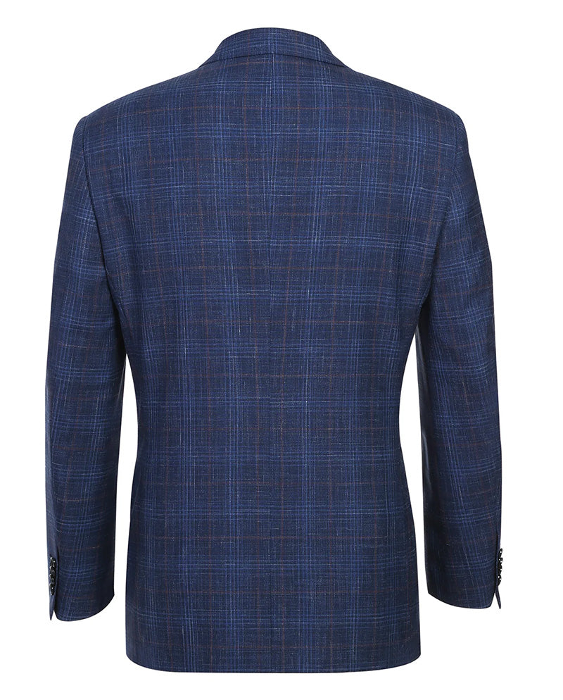 Regular Fit Wool & Linen Blue Plaid Blazer
