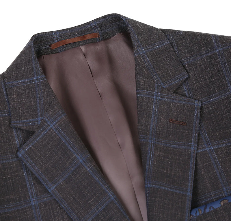 Regular Fit Wool & Linen Brown Plaid Blazer