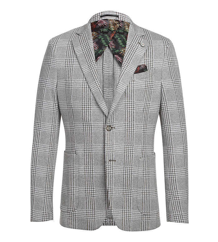 Half Canvas Slim Fit Blazer in Plaid Gray