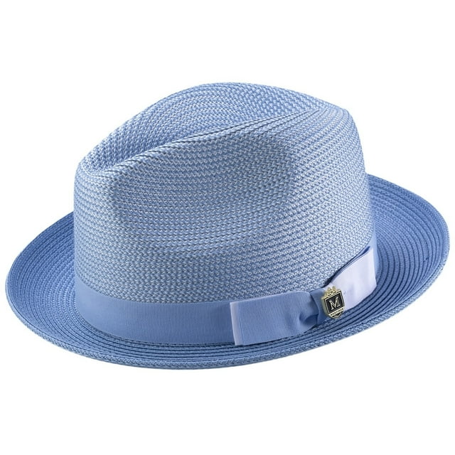 Carolina Blue Men's Two Tone Braided Pinch Fedora with Grosgrain Ribbon